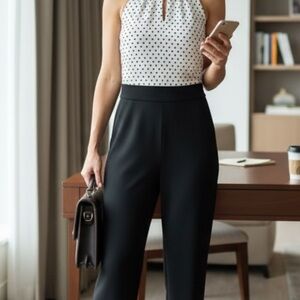 White House Black Market Black and White Polka Dot Blouse
